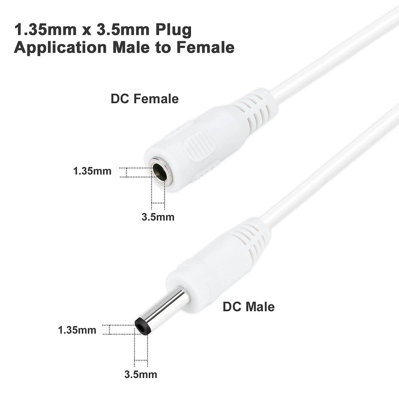 WILDHD DC Power Extension Cable 33ft 1.35mm x 3.5mm Compatible with 5V DC Adapter Cord for CCTV Security Camera IP Camera Standalone DVR (33ft DC3.5mm Plug White) - Image 3